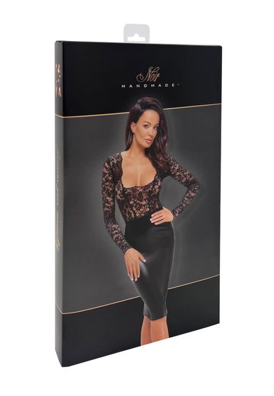 Сукня Noir Handmade F295 Euphoria, S, black, мереживо, глибоке декольте, спідниця міді під латекс | Зображення 5