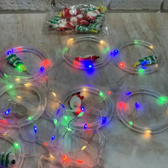 Гирлянда штора “Круги и шары” 3м (ёлка, снеговик, дед мороз, олень, шапка) | Зображення 6