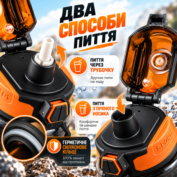 Спортивна пляшка KANGZYUAN 500 мл Чорна Tritan BPA-free ударостійка з антиковзким грипом і трубочкою | Зображення 5