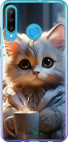 Чохол на Huawei P30 Lite Білий кіт "5646u-1651-2448"