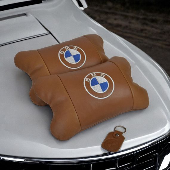 Комплект автоподушек 2шт из натуральной коричневой кожи для BMW. Ортопедическая подушка в авто БМВ | Зображення 1