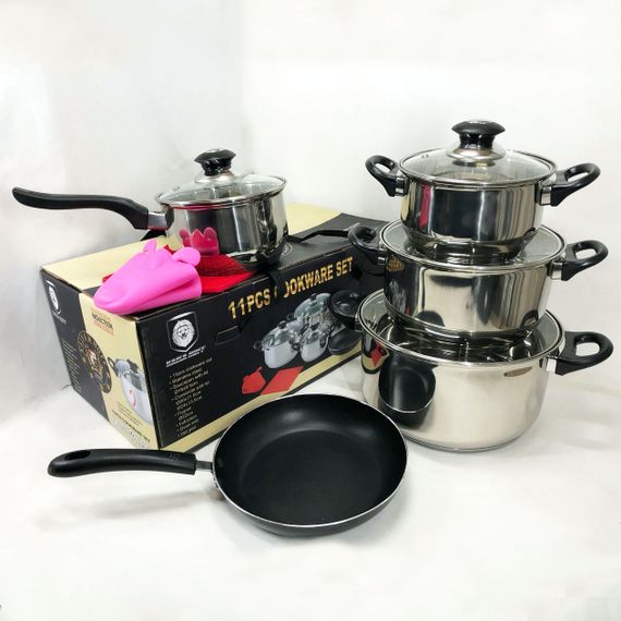 Набір каструль 11 предметів VS-1005-11 із нержавіючої сталі, FD-679 кришка скло | Зображення 1