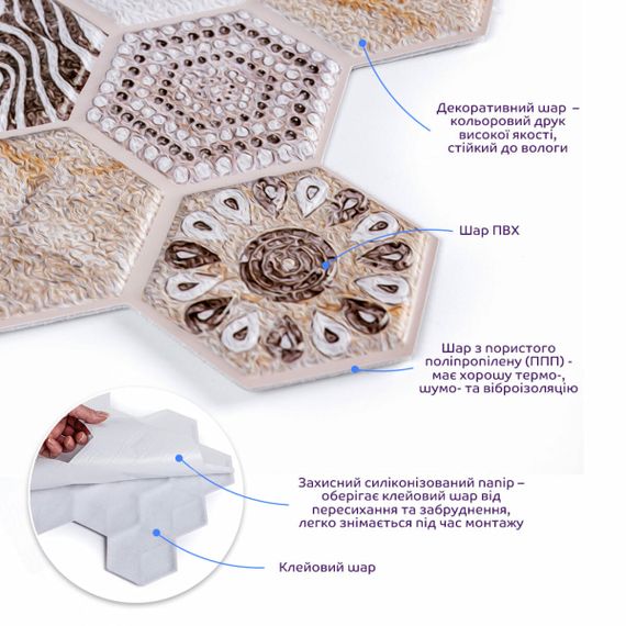 Декоративна ПВХ плитка на самоклейці 280х300х5мм Вінтажна , ціна за 1 шт. (СПП-507) SW-00001136 | Зображення 1