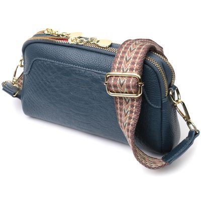 Сумка Vintage На два отделения из натуральной кожи Синяя (22355)