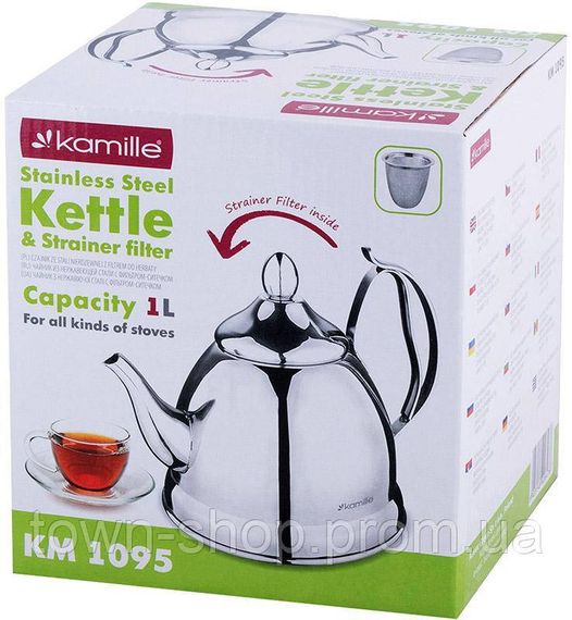 Чайник Kamille Persian Garden 1л из нержавеющей стали, стальной ручкой и фильтром-ситечком KM-1095 | Зображення 6
