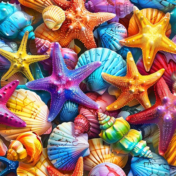 Алмазная мозаика "Цветные морские звезды" BH013 неполная выкладка 25х25 см | Зображення 1