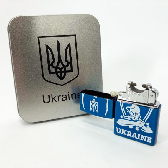 Дугова електроімпульсна запальничка USB Україна (металева коробка) HL-449. DG-606 Колір: синій
