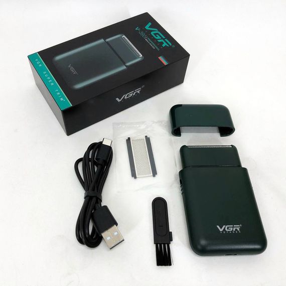 Аккумуляторная мужская мини электробритва VGR V-390 для бритья бороды и усов шейвер. EZ-896 Цвет: зеленый | Зображення 3