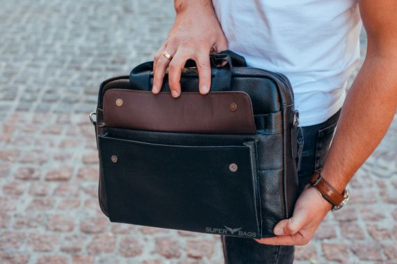 Чоловіча шкіряна сумка для ноутбука та документів чорна Tiding Bag RD-23134 | Зображення 5