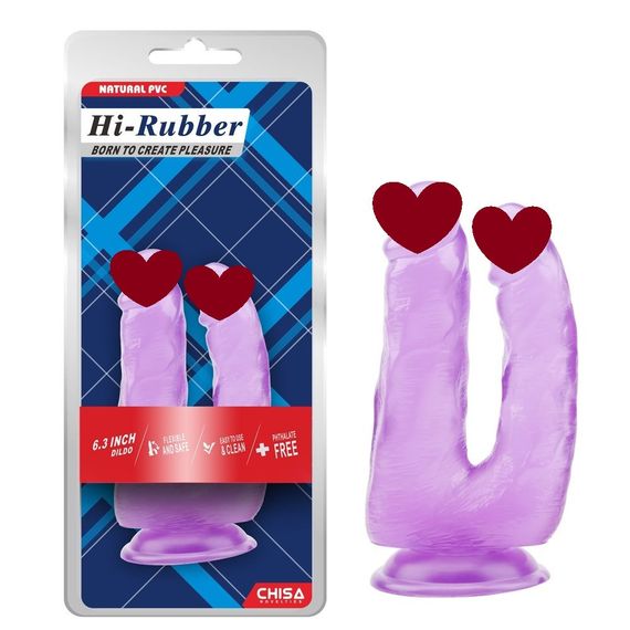 Фалоімітатор подвійний Chisa Hi-Rubberна присосці, фіолетовий sexstyle