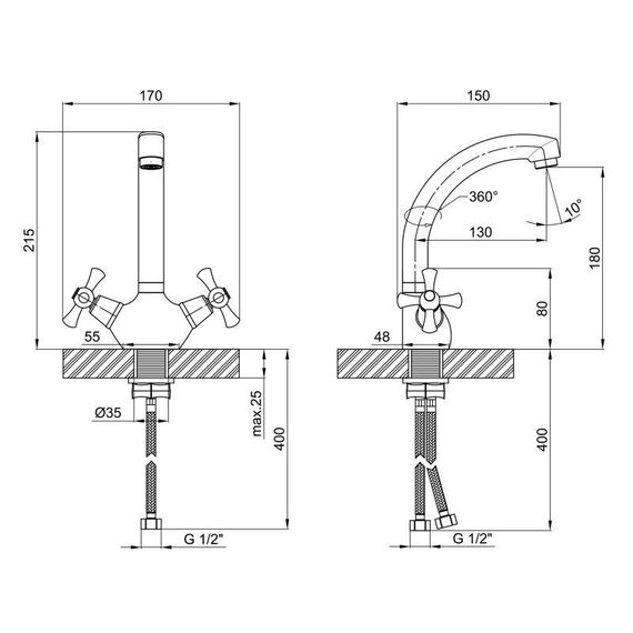 Смеситель для кухни Lidz Lamb 272F двухвентильный LDLAM272FCRM22018 Chrome | Зображення 1