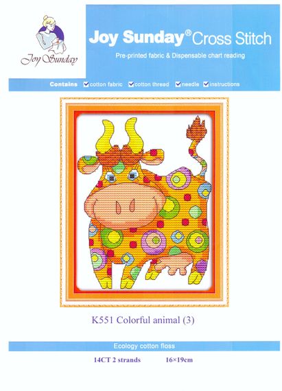 Набор для вышивания по нанесённой на канву схеме "Colorful animal 3".AIDA 14CT printed, 18*19 см | Зображення 1