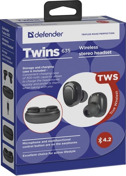 Гарнітура Defender Twins 635 TWS Bluetooth, Black (63635) | Зображення 4