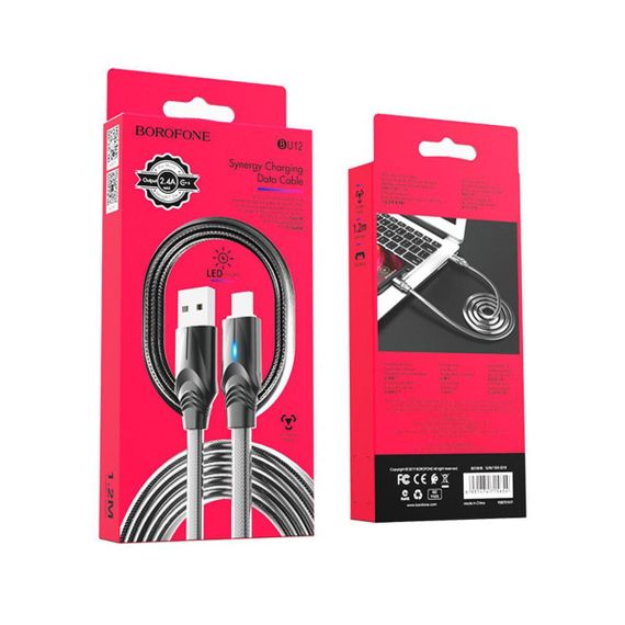 Кабель BOROFONE BU12 USB to Micro, 2.4A, 1.2m, silicone, zinc connectors, light indicator, Black | Зображення 3