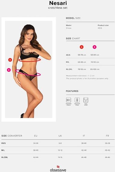 Комплект білизни із розрізом Obsessive Nesari set otwarty Чорний XL/2XL | Зображення 4