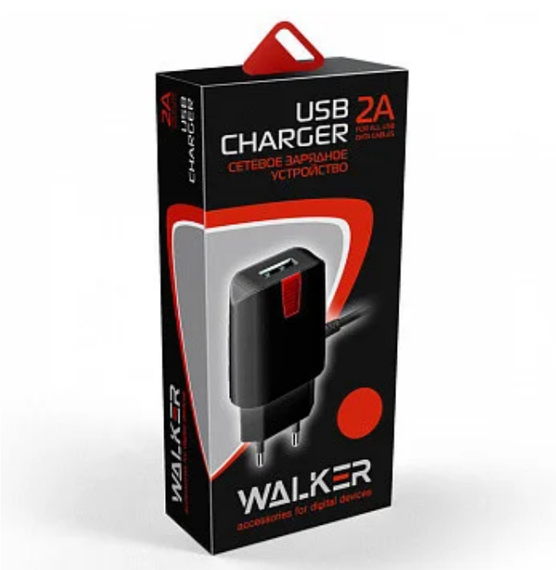 Зарядний пристрій мережевий USB + кабель Type-C 2,0A чорний WALKER WH-21 | Зображення 1
