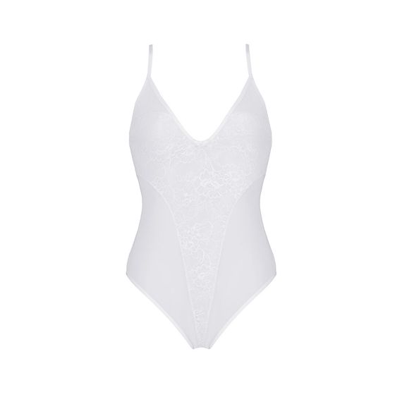 Боді з ажурним декором та відкритим кроком Passion URSULA BODY L/XL, white | Зображення 2