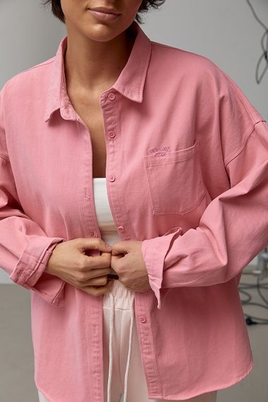Котонова сорочка на ґудзиках з подовженою спинкою - рожевий цвет, ONE SIZE (є розміри) | Зображення 3