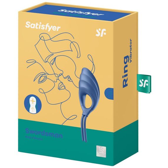 Регулируемое эрекционное кольцо Satisfyer Swordsman Camouflage с вибрацией, голубое sexstyle | Зображення 7