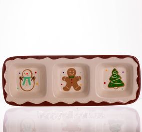 Менажница фарфоровая Merry Christmas на 3 секции 30×11×2.5 (см) прямоугольная CR-1-41