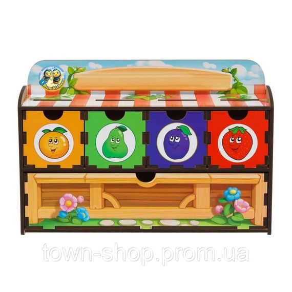 Деревянная настольная игра "Фрукты" Ubumblebees (ПСД009) PSD009 сортер-комодик | Зображення 1