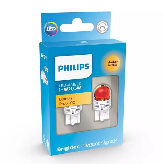 Комплект светодиодных ламп Philips 11066AU60X2 WY21/5W LED Ultinon Pro6000 SI 12V 2.5/0.5 W3x16q AMBER | Зображення 1