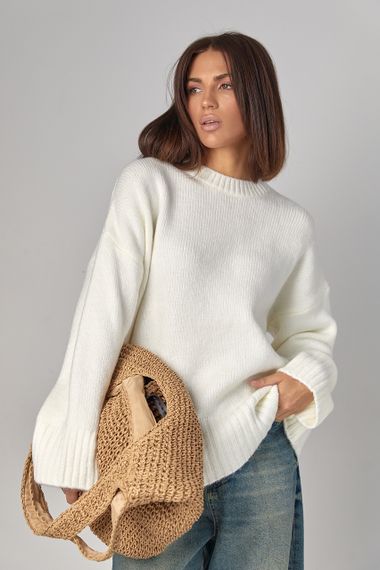 Жіноча в'язана кофта oversize - молочний цвет, ONE SIZE (є розміри) | Зображення 4