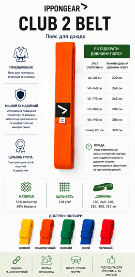 Помаранчевий/оранжевий пояс для дзюдо IPPONGEAR, серія CLUB 2, довжина 240 см | Зображення 6