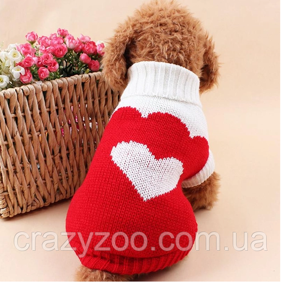 Светр для собак та котів EcoToys Heart М біло-червоний A: 25 см B: 32 см C: 20 см 6906 | Зображення 2