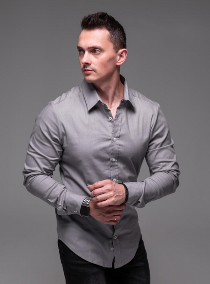 Чоловіча лляна сорочка з довгим рукавом на ґудзиках колір сірий, розмір XL RA2389 | Зображення 2