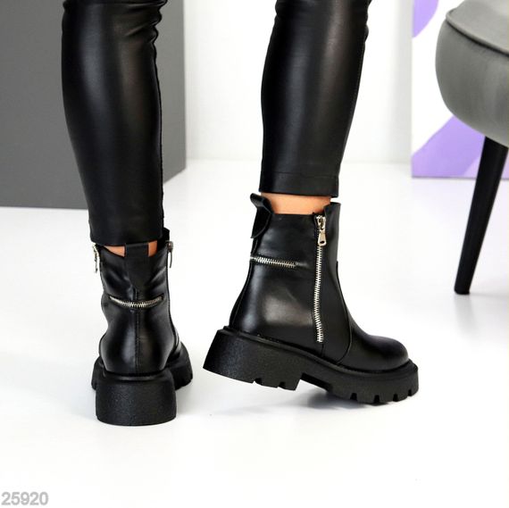 Модные черные зимние ботинки берцы на молнии натуральная кожа | Зображення 2