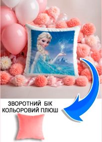 Подушка плюшева Мерч Крафт Дизайн з принтом Frozen Ельза рожевий плюш квадратна 33х33 см