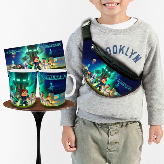 Набір: дитяча сумка-бананка+кружка Майнкрафт «Minecraft» 32х15см, бананка для хлопчика через плече на подарунок (00922)