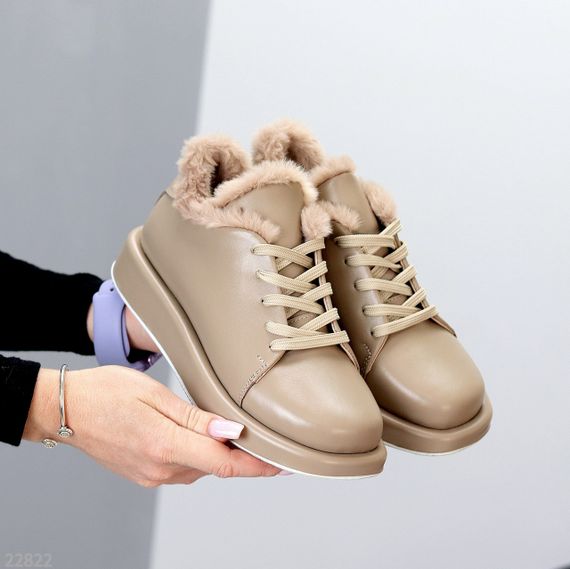 Мега стильні теплі туфлі бежеві автоледі натуральна шкіра колір лате | Зображення 8