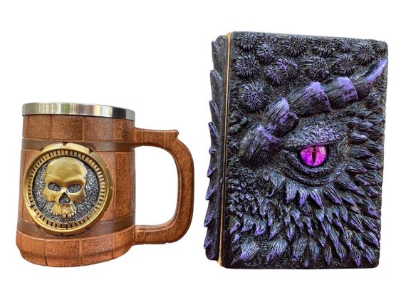 Подарунковий набір Кухоль 3D Череп Gold Rose та Блокнот 3D «Око Ілюзій»