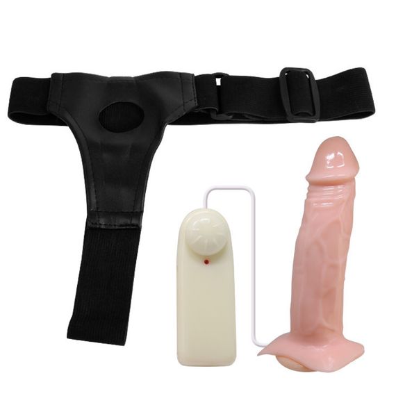 Страпон порожнистий (фалопротез) з вібрацією Baile Vibrating Strap On, беж, 19 × 4 см Sex Aura | Зображення 3
