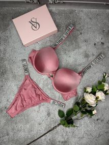 Женское нижнее белье Виктория Сикрет, Сексуальный темно-розовый комплект белья со стразами M, 75B, Темно-розовый