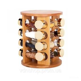 Набор для специй на деревянной подставке 16 стеклянных емкостей для приправ HP-1367