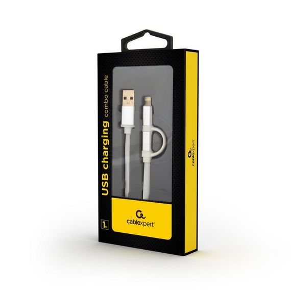 Кабель Cablexpert CC-USB2-AM8PmB-1M-SV, USB 2.0 AM-папа/Lightning+mUSB, 1.0 м. | Зображення 1