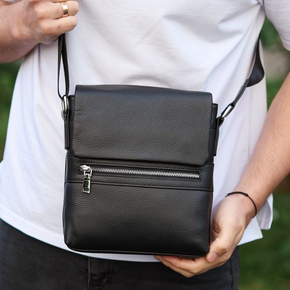 Шкіряна чоловіча сумка-месенджер через плече чорна Tiding Bag 56230 | Зображення 6
