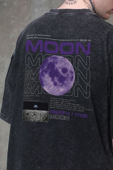 Виварена Оверсайз Футболка Without Washed З Принтом Moon Black | Зображення 1
