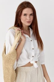 Муслінова сорочка з коротким рукавом - молочний цвет, L (є розміри)