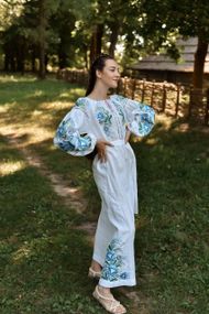 Платье  вышиванка взрослое лен длинное