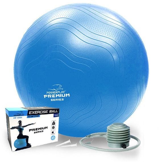 М'яч для фітнесу (фітбол) укріплений Паверплей 4000 Ø65 cm Premium Gymball Anti-Burst Синій + помпа