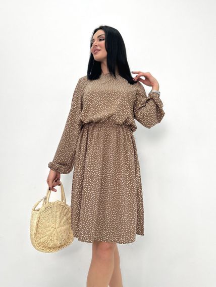 Женское легкое платье в горошек из софта GF08576 цвет капучино, размер 50/52