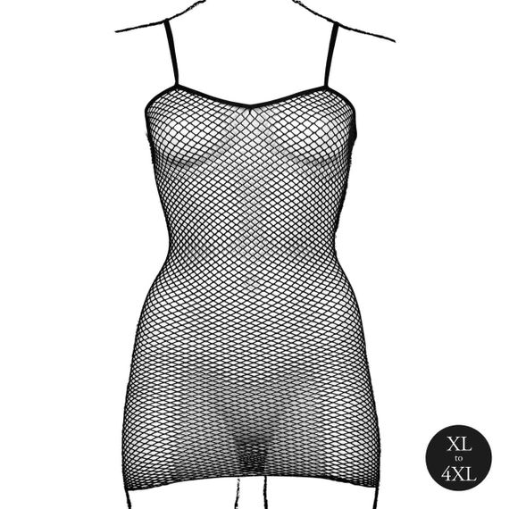 Женское короткое платье с сетчатой структурой и тонкими бретелями Le Désir Short Fishnet Dress, черное Sex Aura | Зображення 9