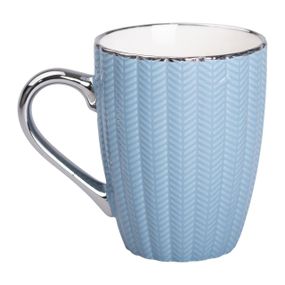 Чашка порцелянова 400 (мл) зі сріблястим обідком і ручкою Блакитна RX-N231315BL