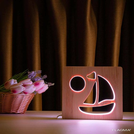 Светильник ночник ArtEco Light из дерева LED "Кораблик" с пультом и регулировкой цвета... | Зображення 7