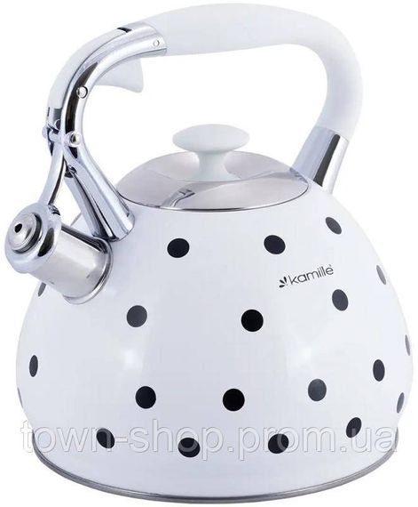Чайник индукционный Kamille White 3л со свистком (белый в черный горох) KM-0695WH