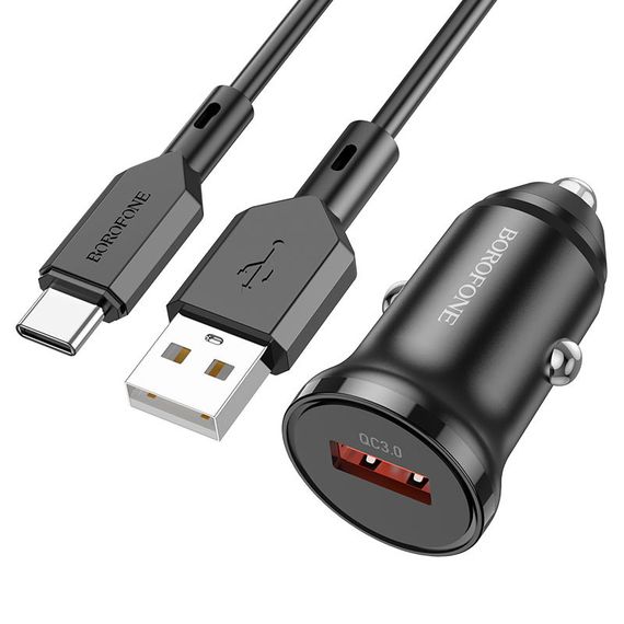 АЗП Borofone BZ18 QC3.0 (1USB-A) + кабель USB to Type-C Чорний | Зображення 2